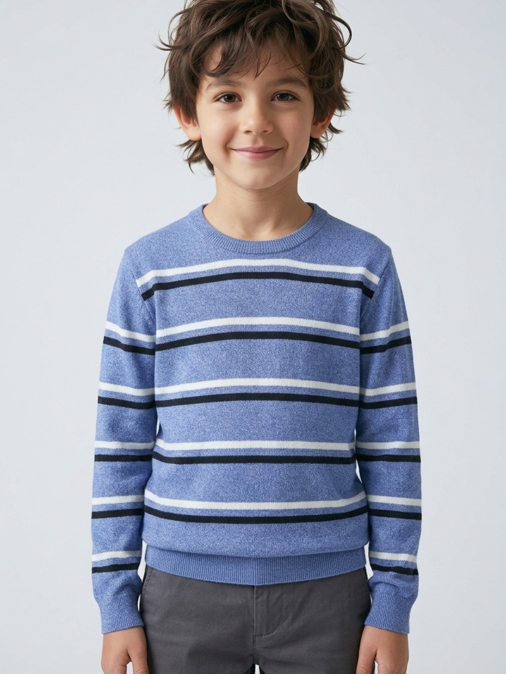 Isaac Mizrahi Blue Striped Knit Crewneck